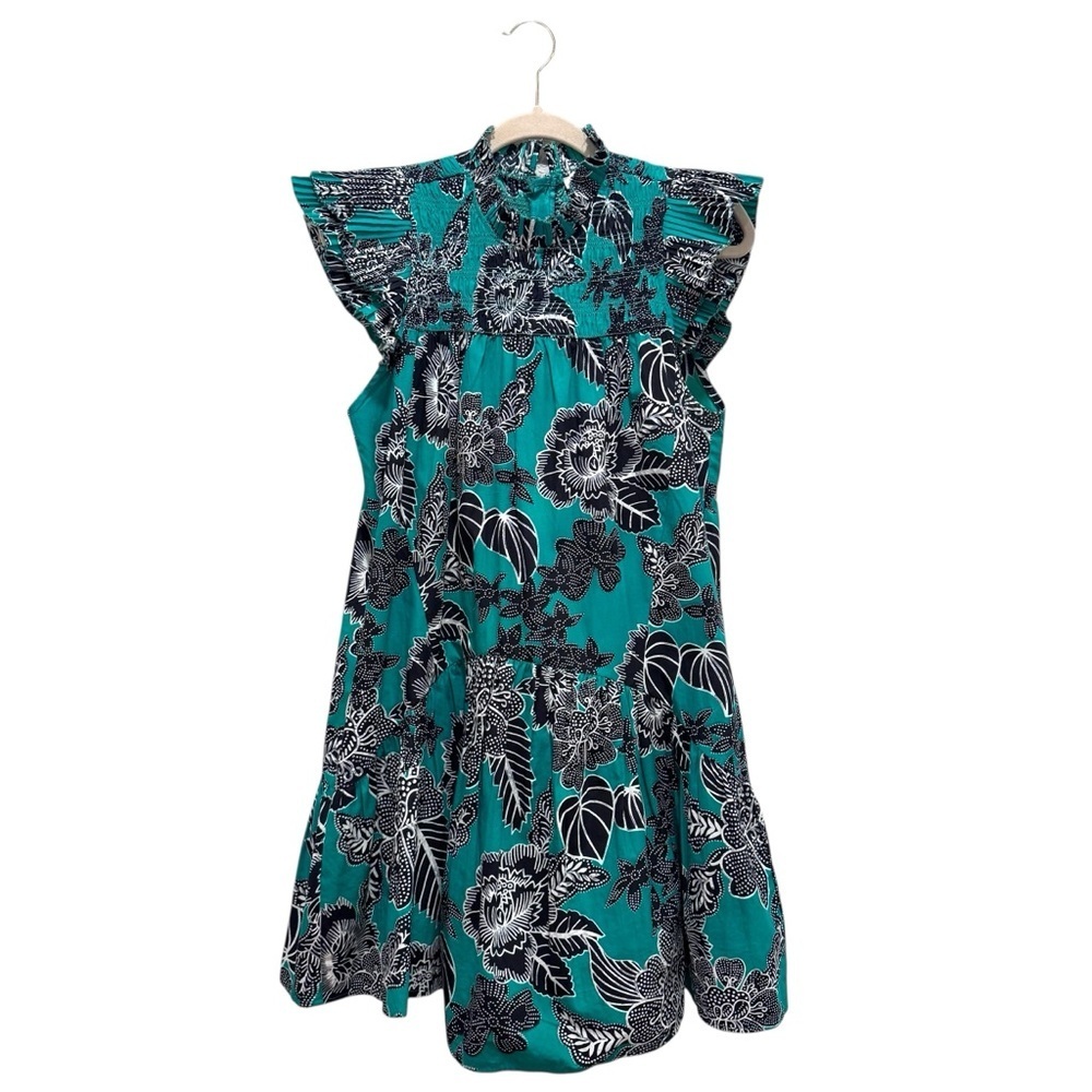 Love the Label Mini Dress Boho Floral Resortwear Preppy Green Black Sz S